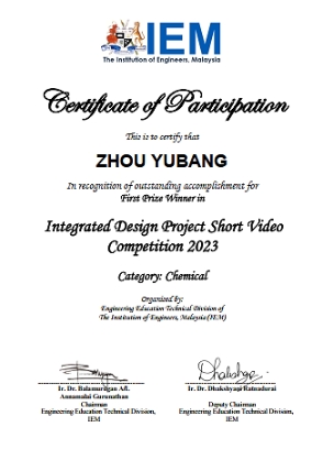 Chemical Engineering Final Year Students Win First Place in IEM Integrated Design Project Short Video Competition 2023 (1)