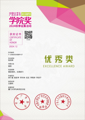 certificate of honor for Excellence Awards in the Academy Award of Advertising Festival for Chinese College Students in China 3